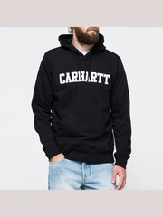 (I015060)HOODED COLLEGE SWEATSHIRT-BLK